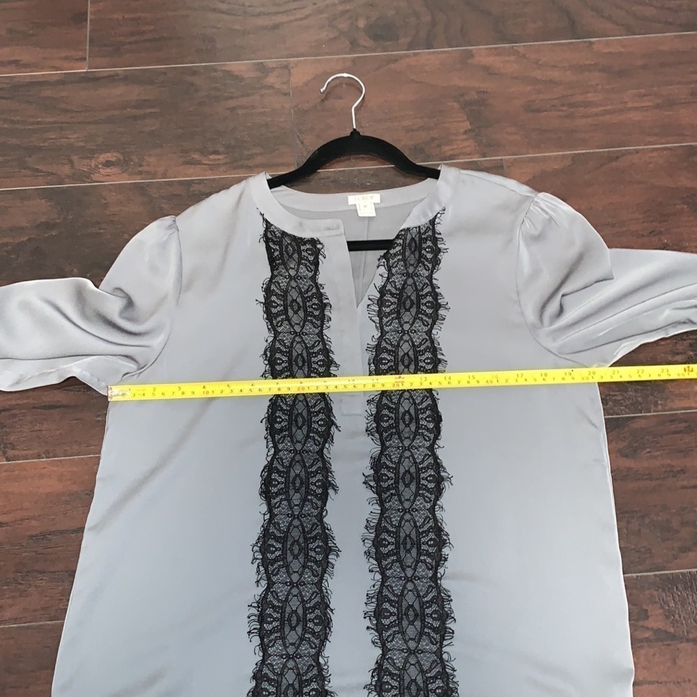 J. Crew Gray Blouse with Black Lace, sz Medium - Picture 15 of 16